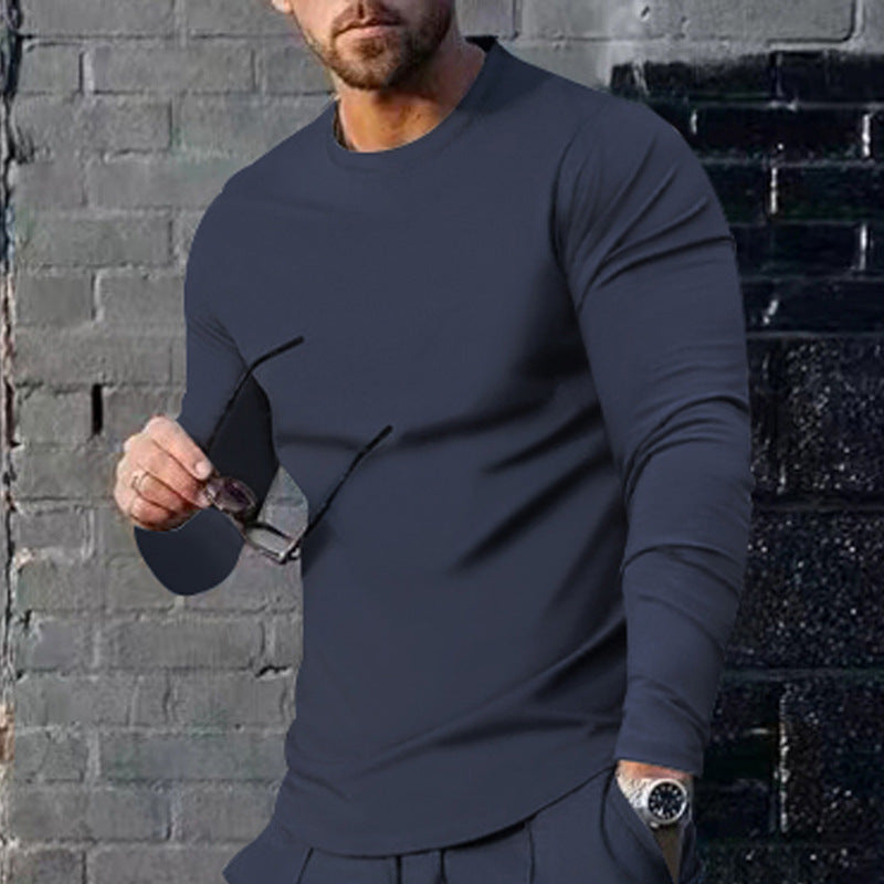 Men's narrow cut long sleeve shirt with round neckline elastic cotton stretch and extended hem StylebySassy