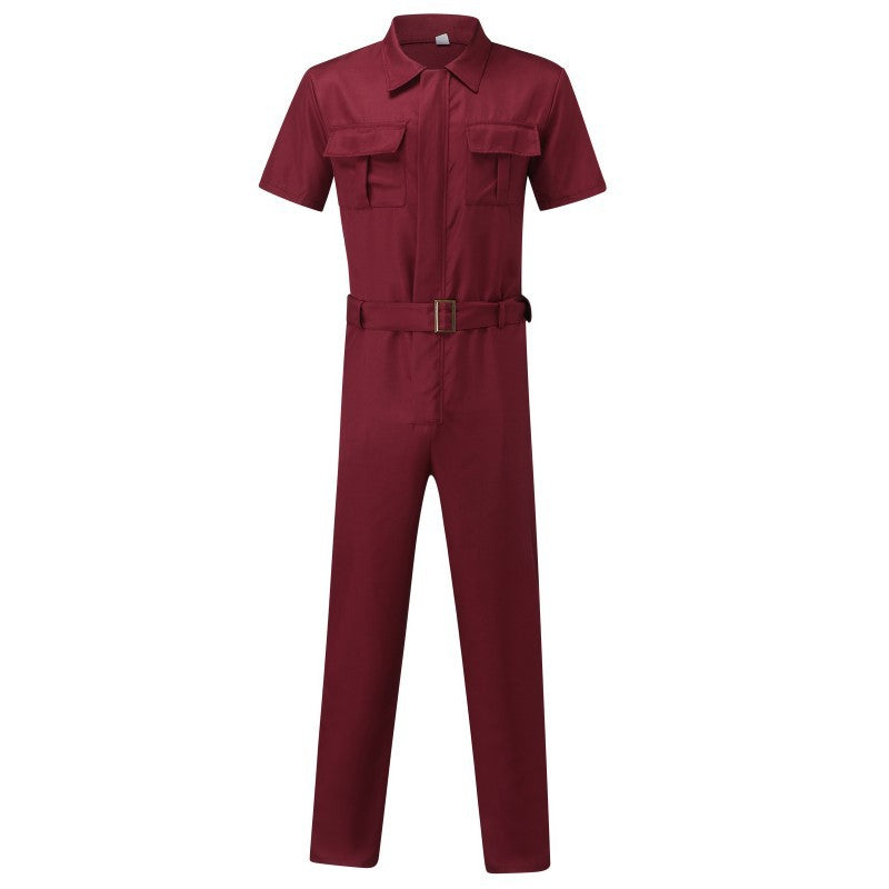 Men's short-sleeve work overall with waist belt and chest pockets StylebySassy