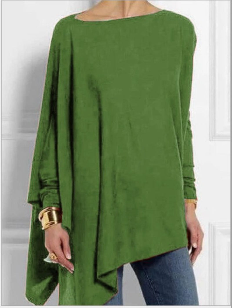 Women's draped oversized tunic with asymmetrical hem and wide batwing sleeves StylebySassy