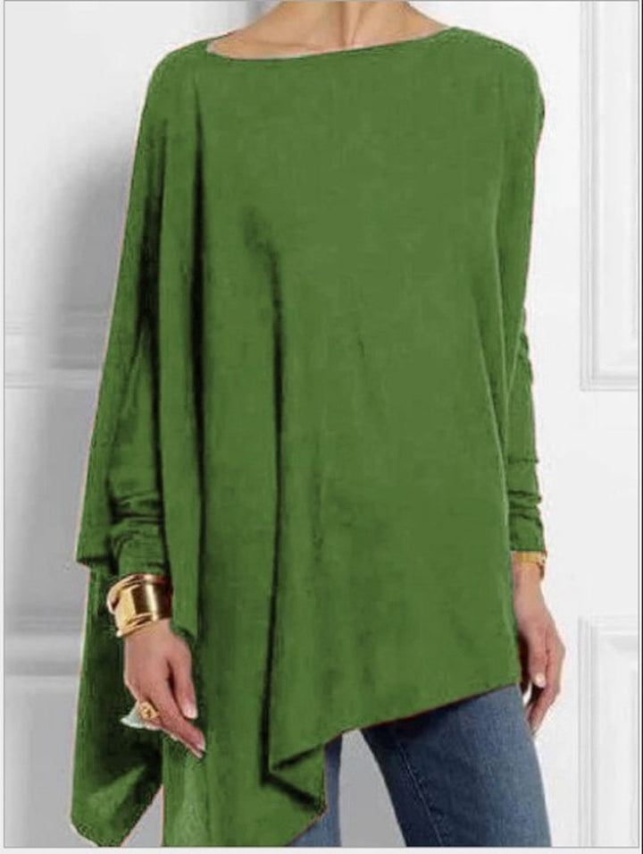 Women's draped oversized tunic with asymmetrical hem and wide batwing sleeves StylebySassy
