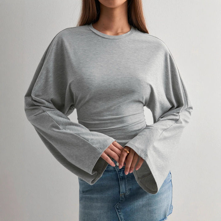 Ladies cropped fitted top with extra wide batwing sleeves StylebySassy