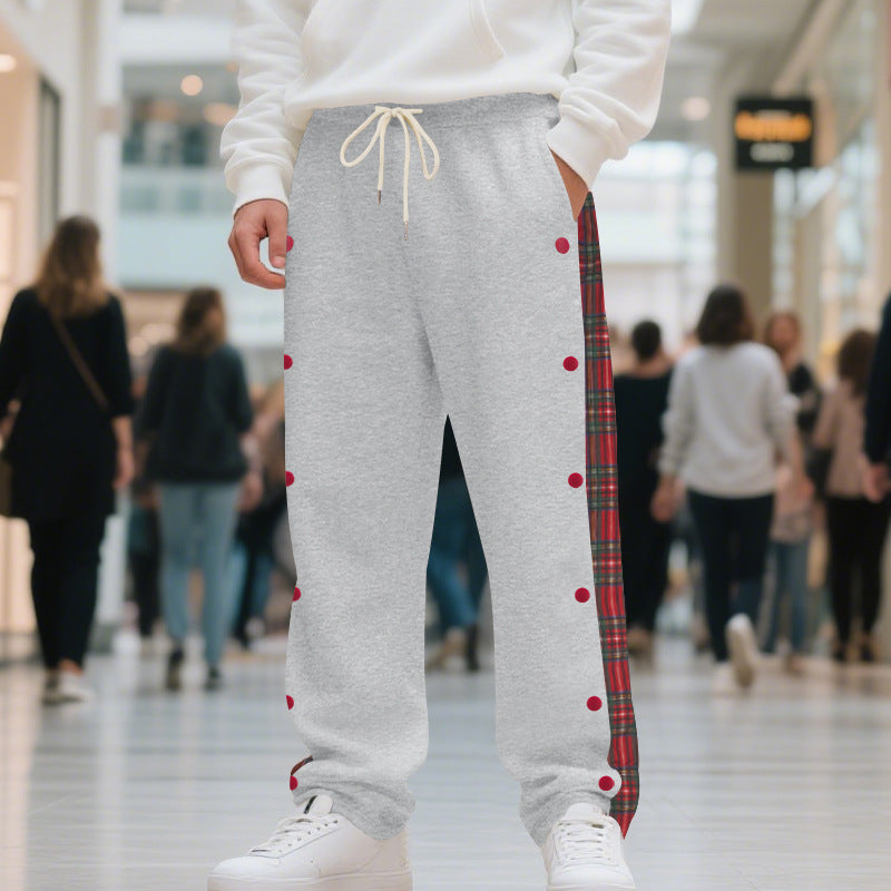 Men's oversized jogging pants with button placket and checkered side stripe StylebySassy