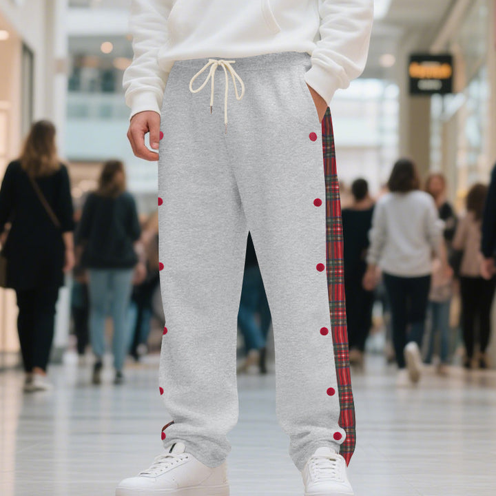 Men's oversized jogging pants with button placket and checkered side stripe StylebySassy
