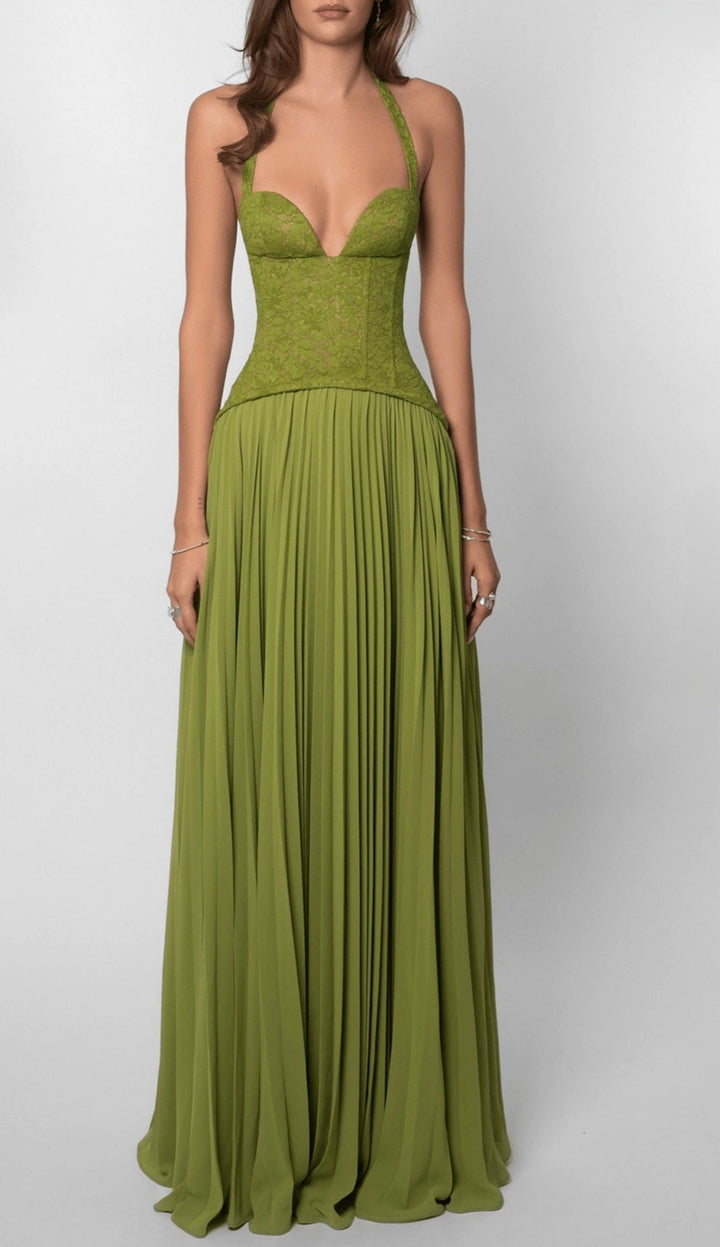 Ladies' elegant evening dress with lace corset and pleated maxi skirt StylebySassy
