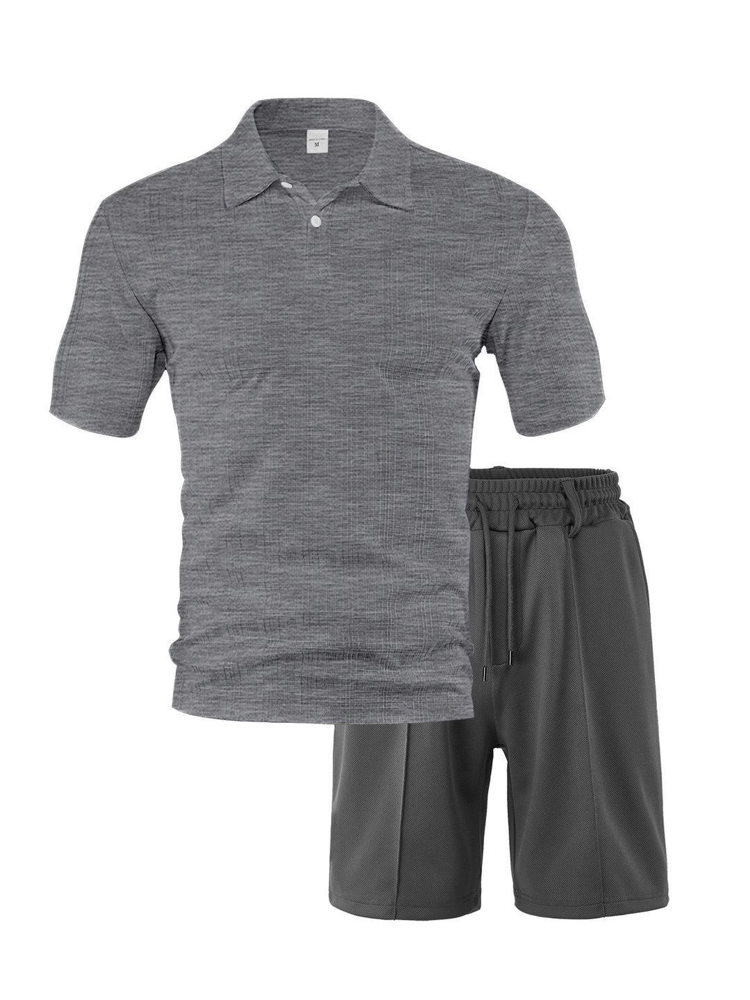 Men's two-piece summer travel set with textured short-sleeve polo shirt and functional mesh shorts StylebySassy