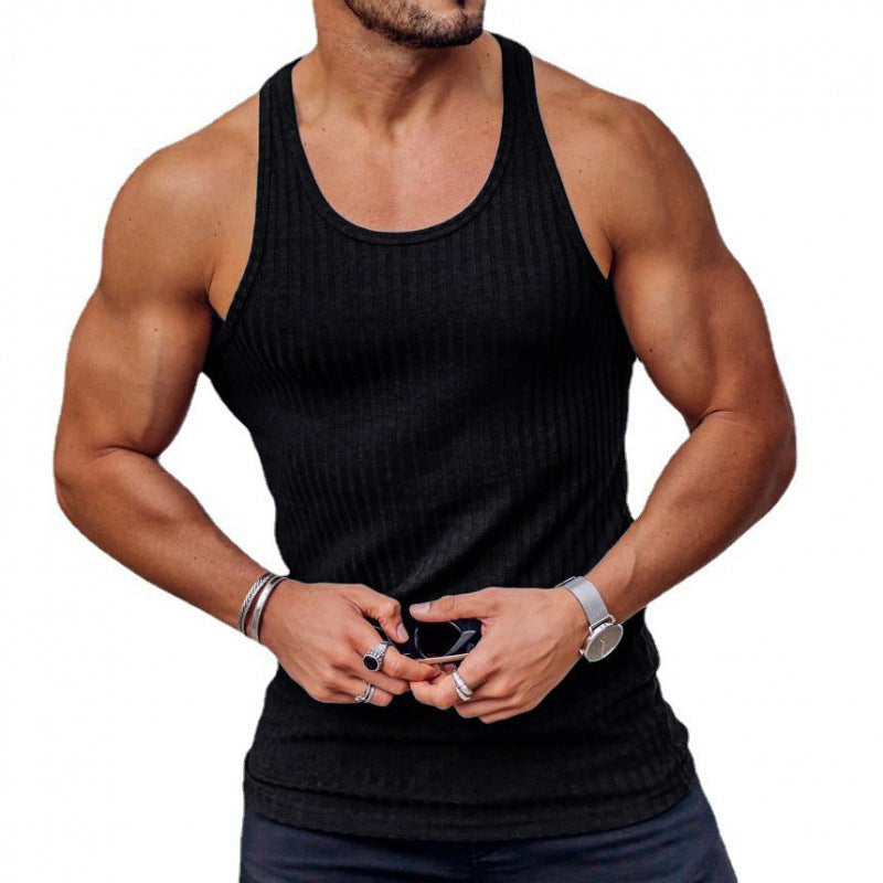 Men's ribbed muscle shirt with U-neck and stretchy cotton blend StylebySassy