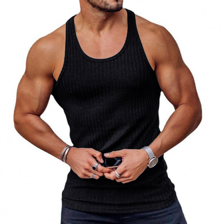 Men's ribbed muscle shirt with U-neck and stretchy cotton blend StylebySassy