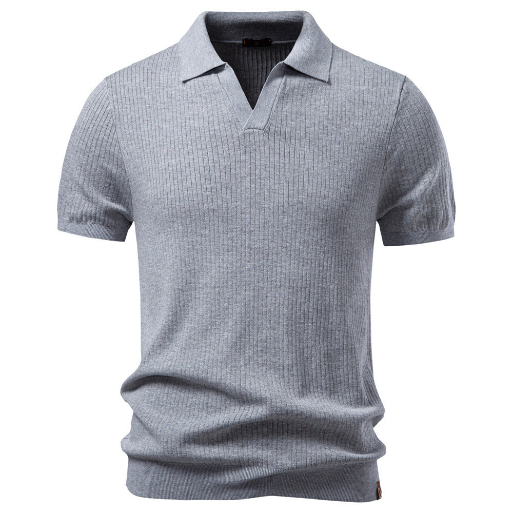 Men's fine ribbed short-sleeve polo shirt with open Kent collar StylebySassy