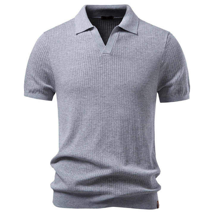 Men's fine ribbed short-sleeve polo shirt with open Kent collar StylebySassy