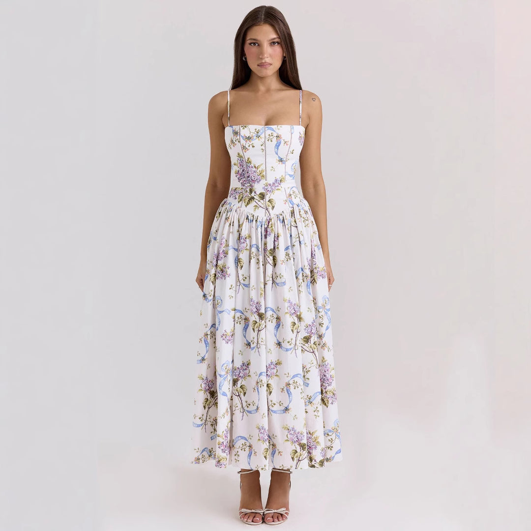Women's tailored corset dress with spaghetti straps and voluminous circle skirt StylebySassy