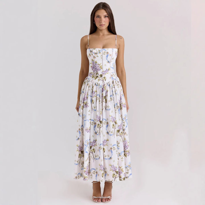 Women's tailored corset dress with spaghetti straps and voluminous circle skirt StylebySassy
