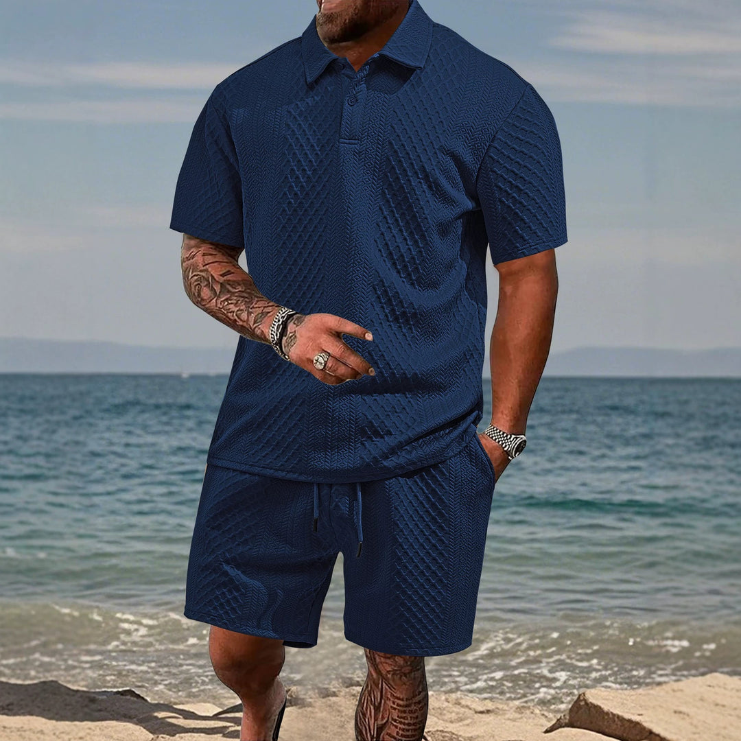 Men's textured jacquard polo shirt short sleeves slim fit with polo collar StylebySassy