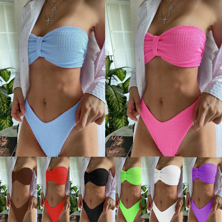 Women's bandeau bikini with textured top and high-cut briefs StylebySassy