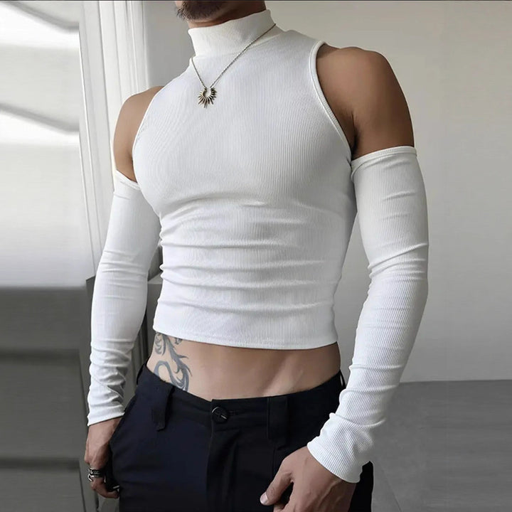 Women's fitted fine knit top with stand-up collar, shoulder cutouts, and long sleeves StylebySassy