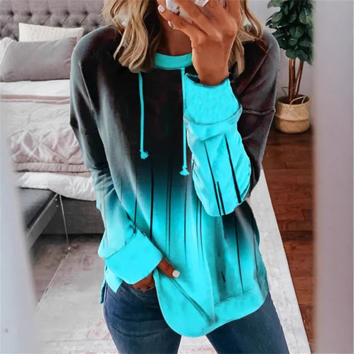 Women's Relaxed-Fit Hoodie Sweatshirt with Ombre Effect, Drawstring, Rounded Hem, and Side Slits StylebySassy