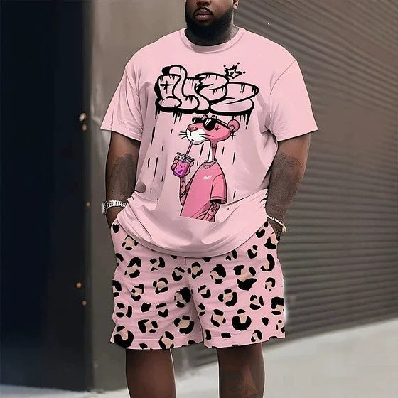 Men's casual leisure two-piece set with large smiley sunglasses print StylebySassy