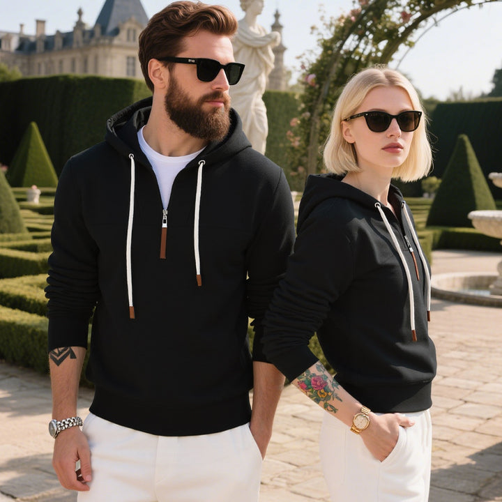 Men's soft fleece hoodie with half zip and adjustable hood StylebySassy