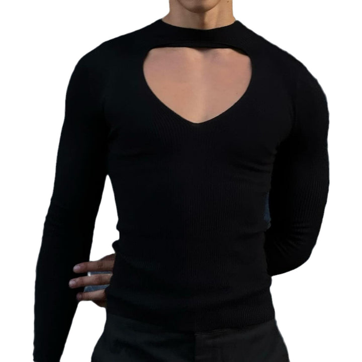 Women’s figure-hugging long sleeve top with cut-out and stand collar StylebySassy