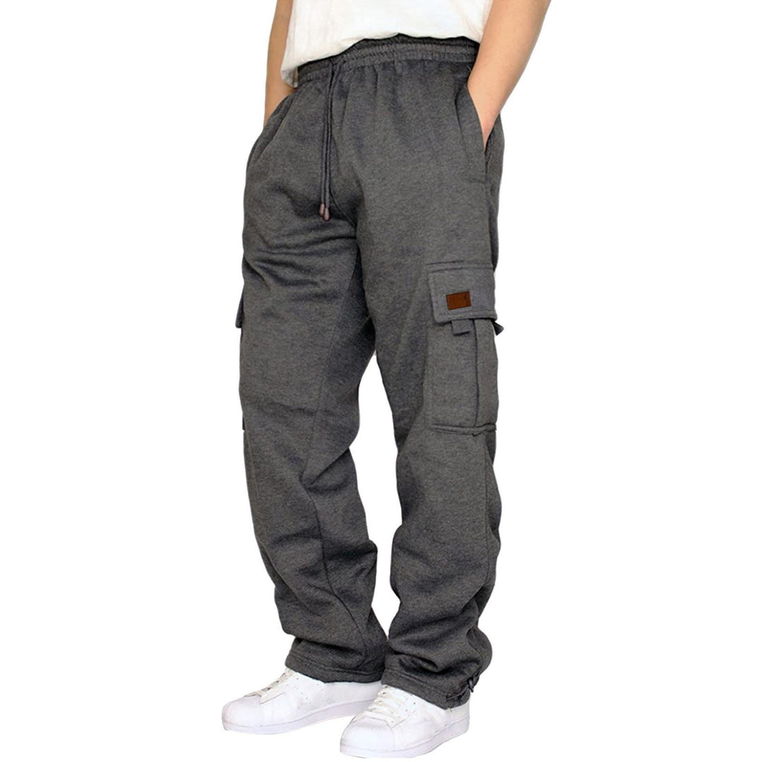 Men's tapered sweat cargo pants with elastic waistband, drawstring, and flap pockets StylebySassy