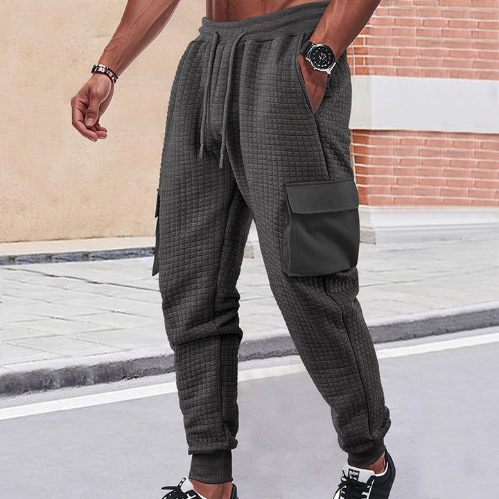 Men's quilted cargo jogging pants with waffle texture, drawstring waist and patch flap pockets StylebySassy