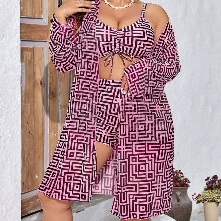 Women's bikini set with transparent cover-up and fashionable geometric pattern StylebySassy