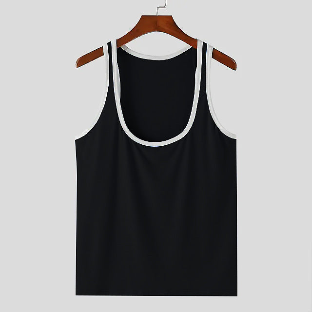Men's sporty sleeveless muscle shirt with contrast trim StylebySassy
