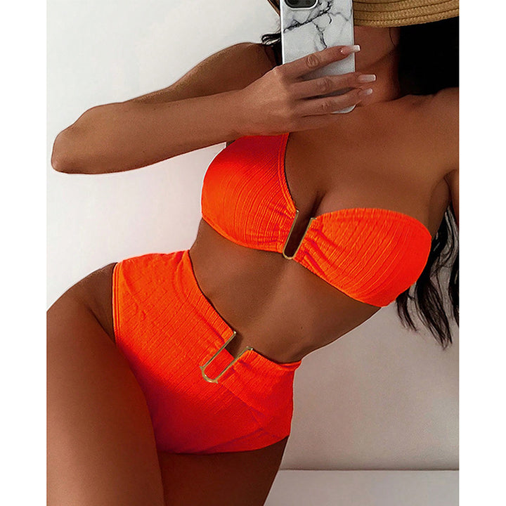 Women's High-Waisted Bikini with Innovative Buckle Elements StylebySassy
