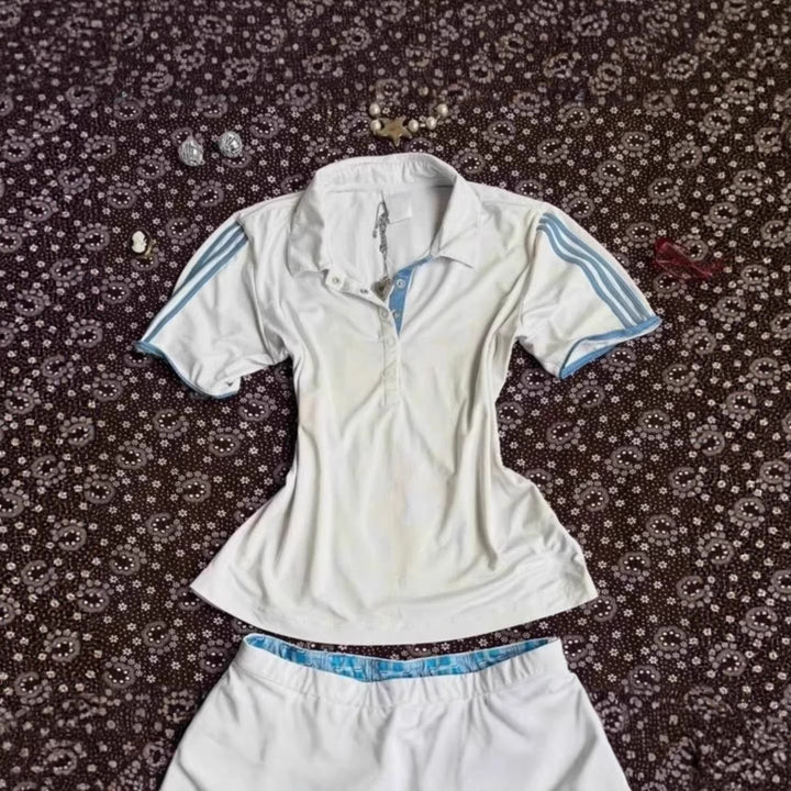 Ladies sporty polo shirt with striped collar StylebySassy