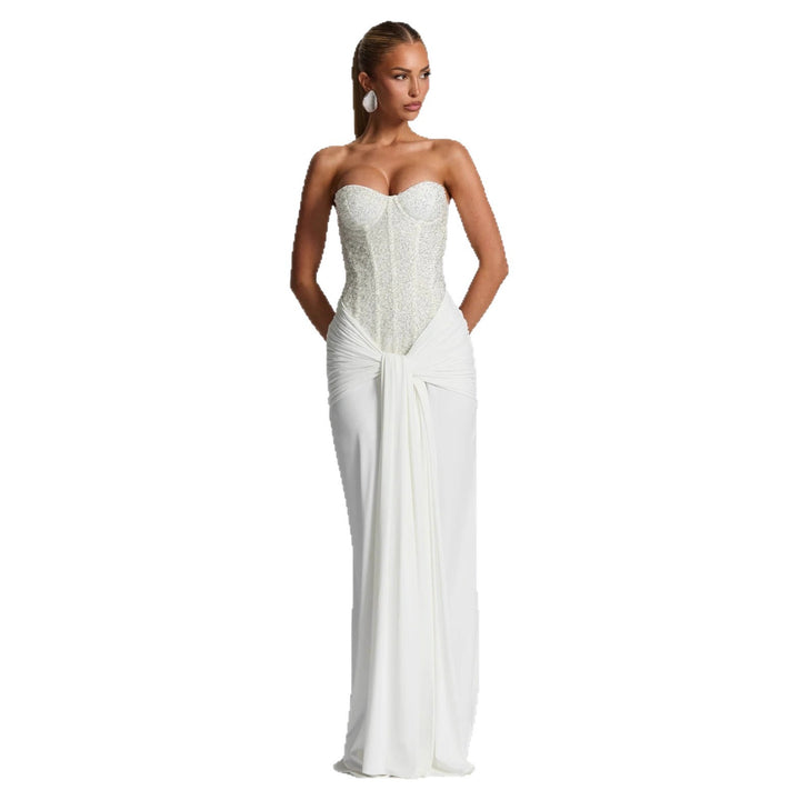 Women's Strapless Glamour Evening Dress with Draped Waist StylebySassy