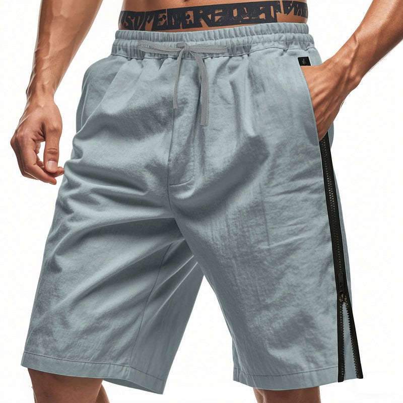 Men's lightweight training shorts with elastic drawstring waistband, side ventilation zippers, and slash pockets StylebySassy