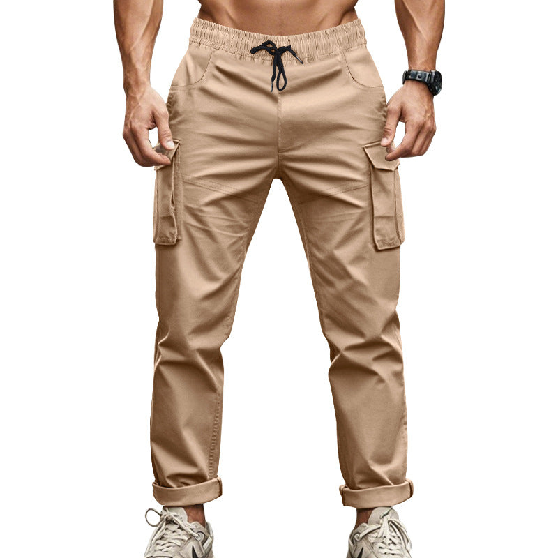 Men's urban cargo chinos in jogging style with elastic drawstring waistband and multifunctional pockets StylebySassy