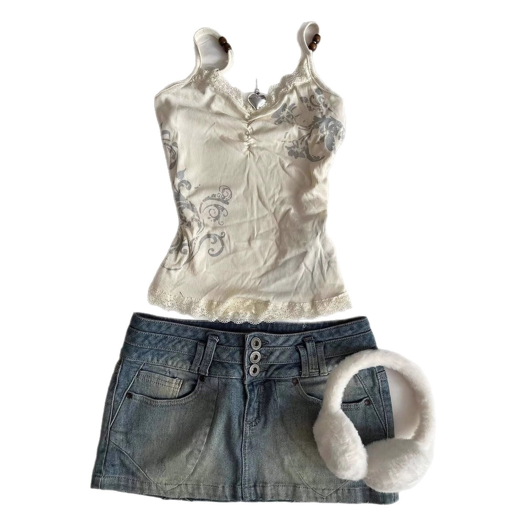 Women Playful Spaghetti Strap Top with Lace Details StylebySassy