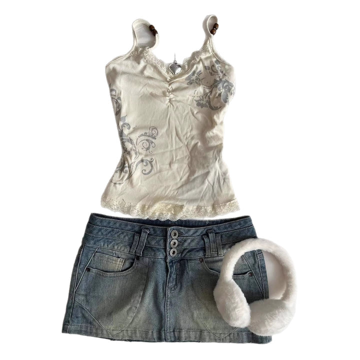 Women Playful Spaghetti Strap Top with Lace Details StylebySassy