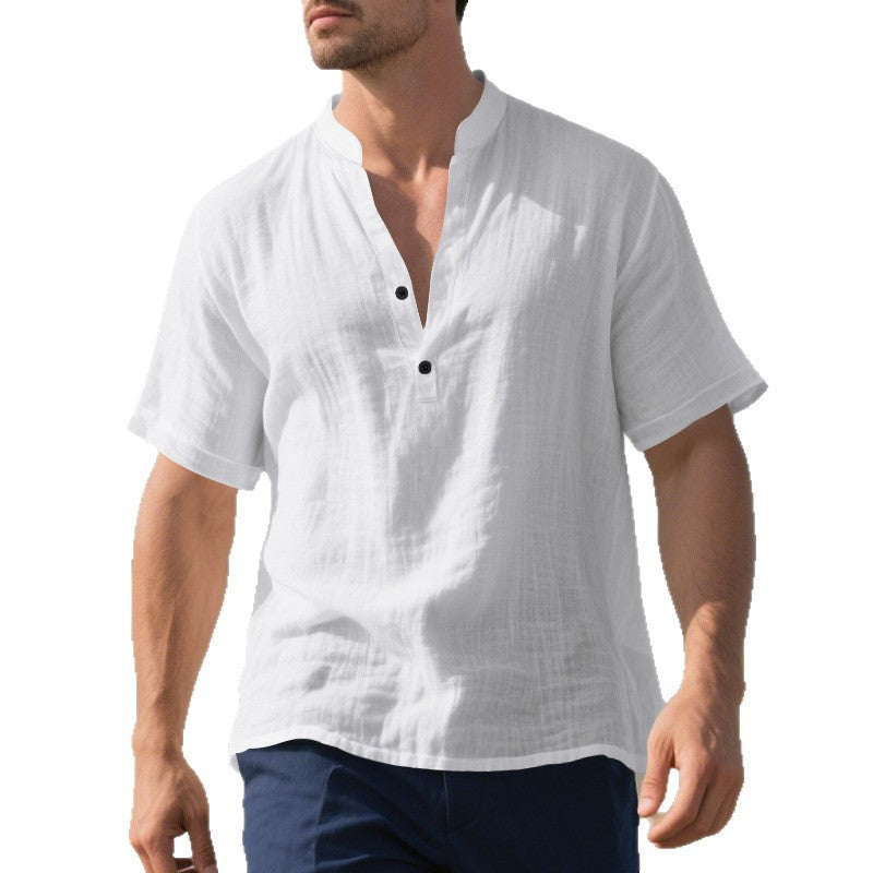 Men's summer Nehru shirt made of linen blend with short button placket StylebySassy