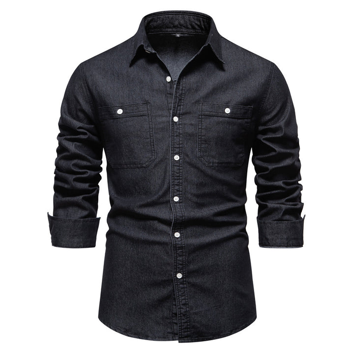 Men's narrow cut denim shirt with Kent collar and patch chest pockets StylebySassy