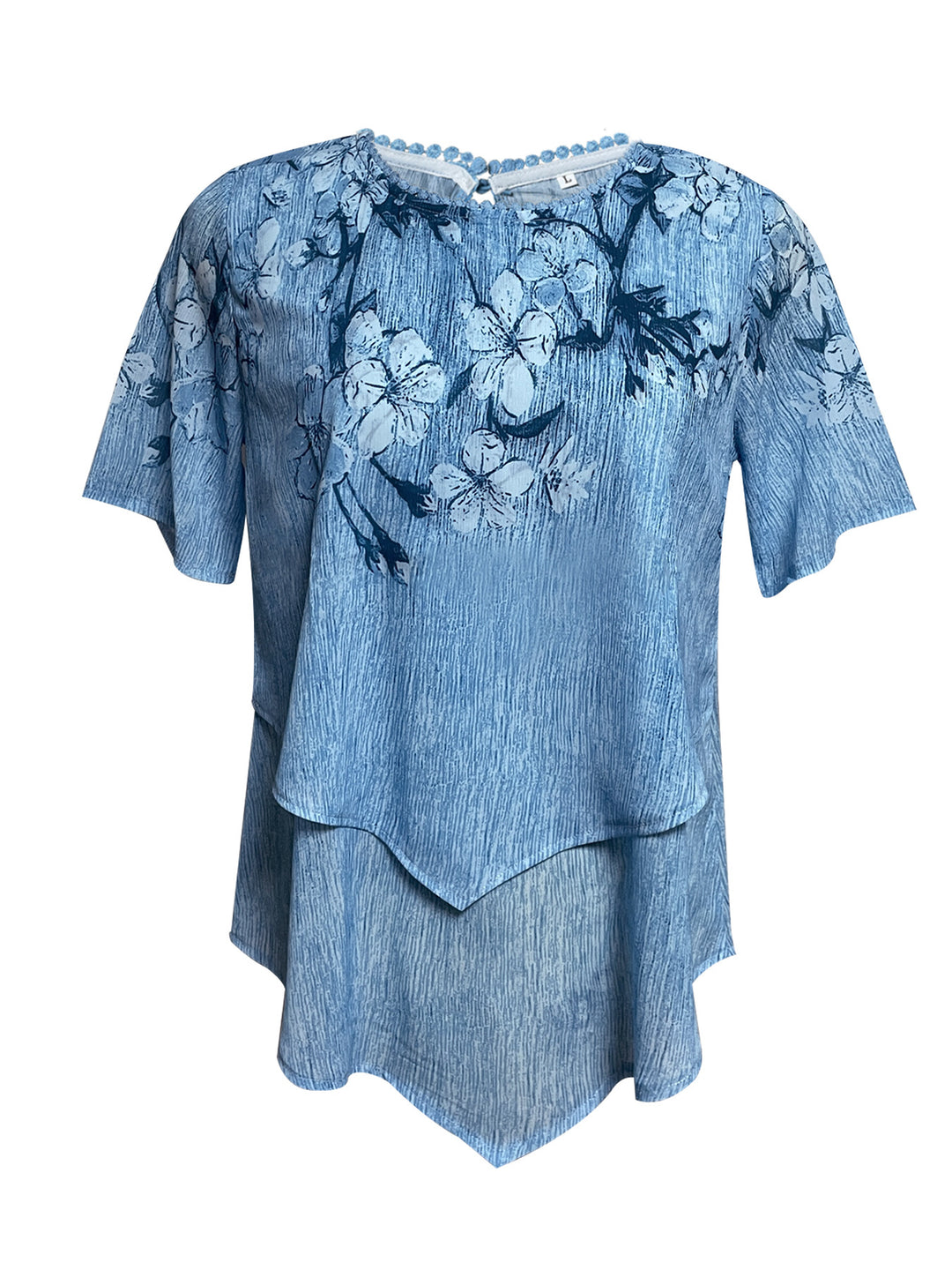 Women's two-layer blouse dress with asymmetrical tiered hem, floral print yoke, and wing sleeves StylebySassy