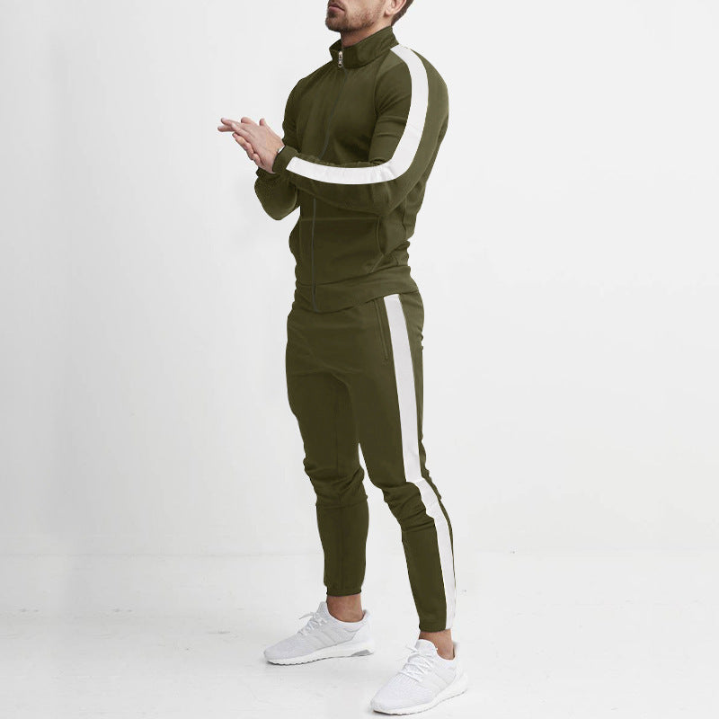 Men's retro striped zip training set with stand-up collar and tapered jogging pants StylebySassy