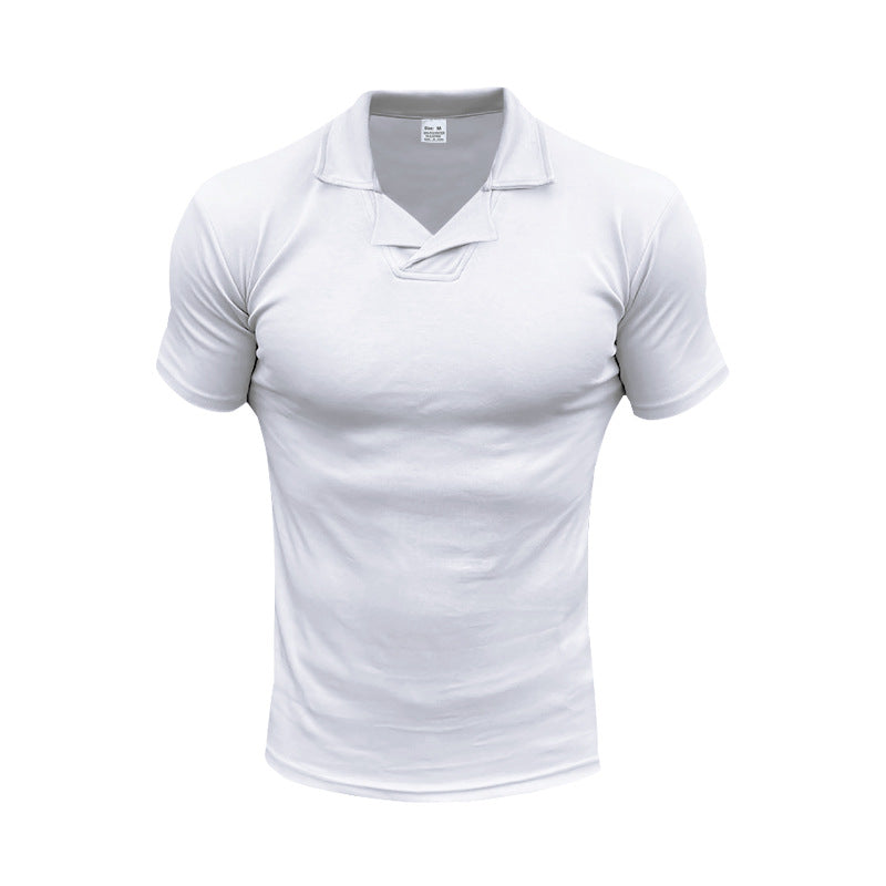Men's slim fit short sleeve polo with open shirt collar and elastic cotton stretch StylebySassy