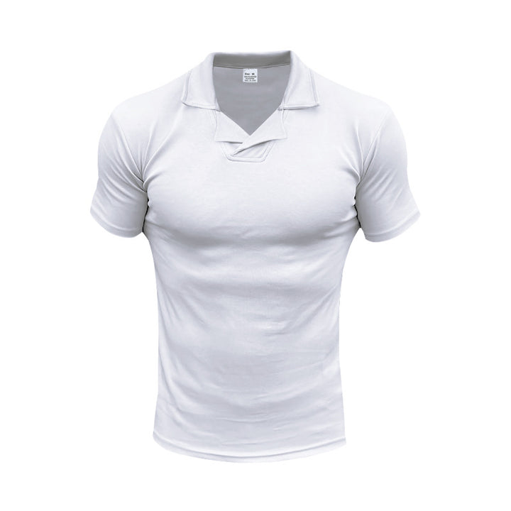 Men's slim fit short sleeve polo with open shirt collar and elastic cotton stretch StylebySassy