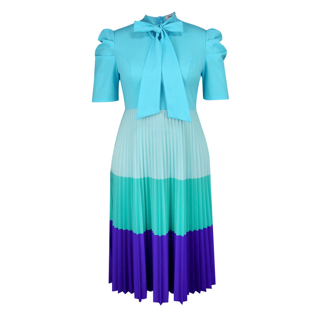 Women Elegant Pleated Dress with Bow Collar StylebySassy