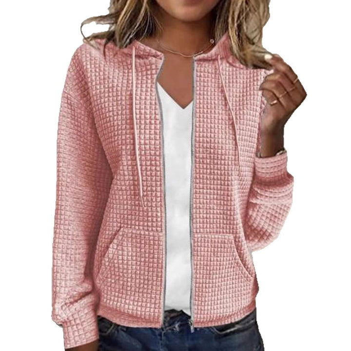 Women's quilted hooded jacket with waffle texture, full zip and kangaroo pockets StylebySassy