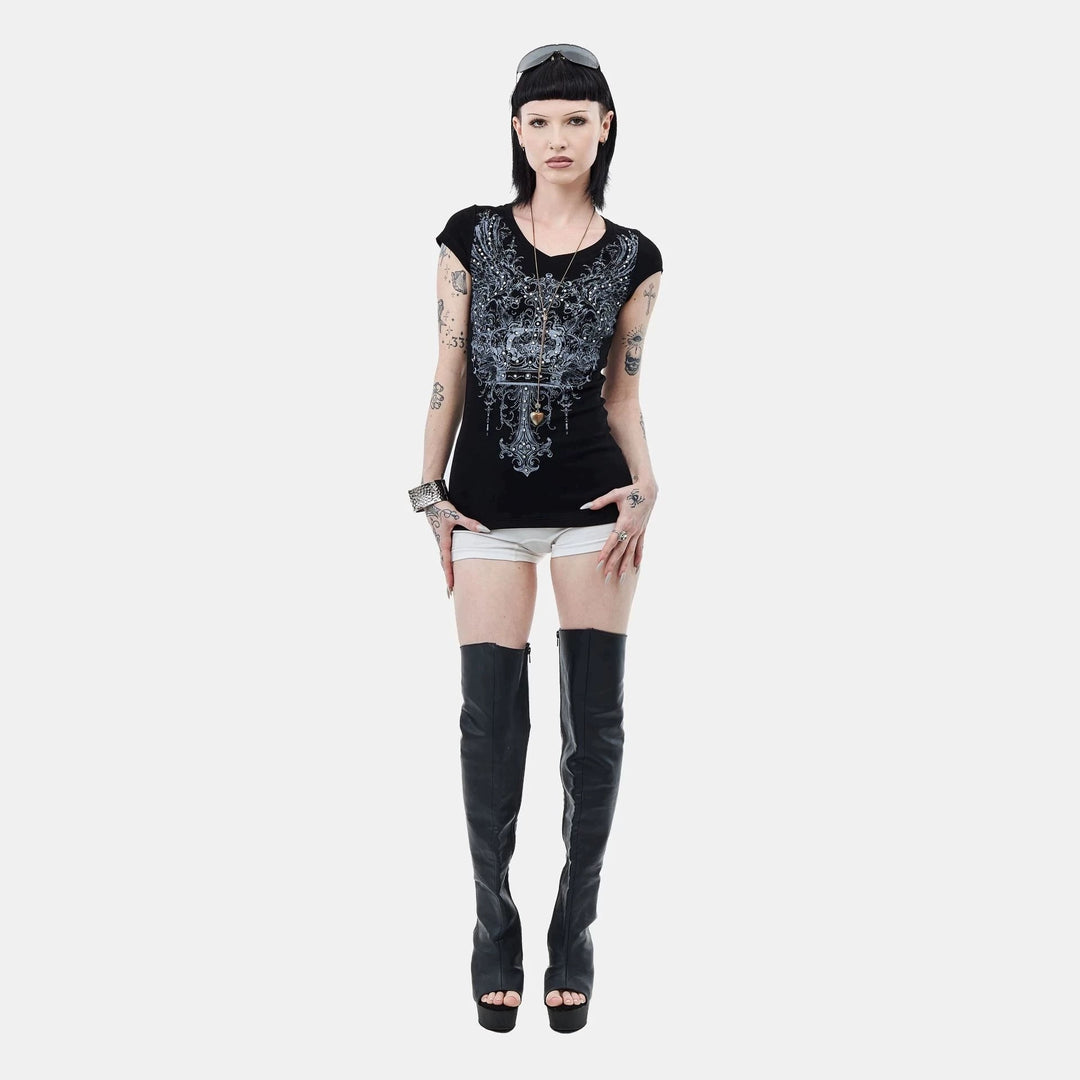 Women's V-Neck T-Shirt with Extravagant Graphics StylebySassy