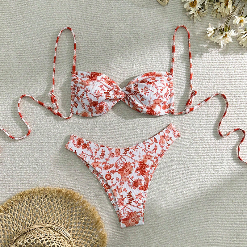 Women’s floral padded bikini with removable push-up and adjustable ties StylebySassy