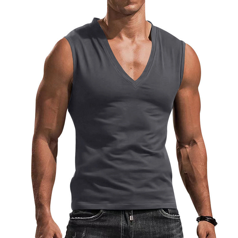 Men's sleeveless muscle shirt with deep V-neck made of stretchy jersey and close-fitting design StylebySassy