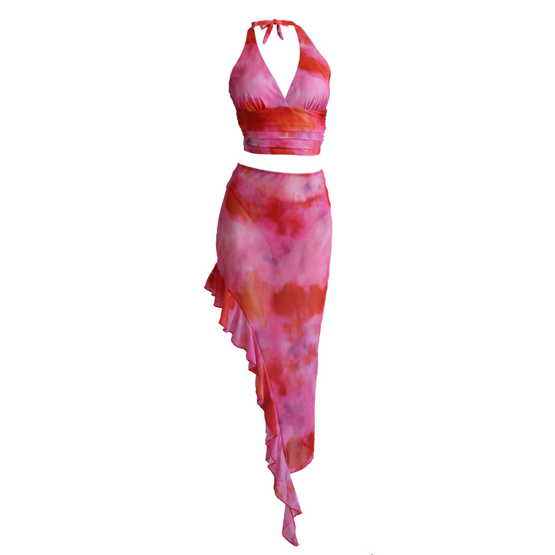 Women's swimsuit set with asymmetrical ruffle and trendy top StylebySassy