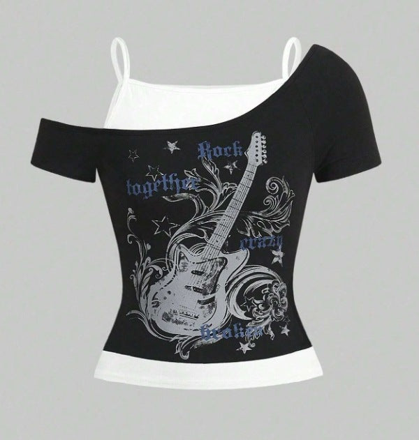 Women's Asymmetrical Skirt T-Shirt with Graphic Print StylebySassy
