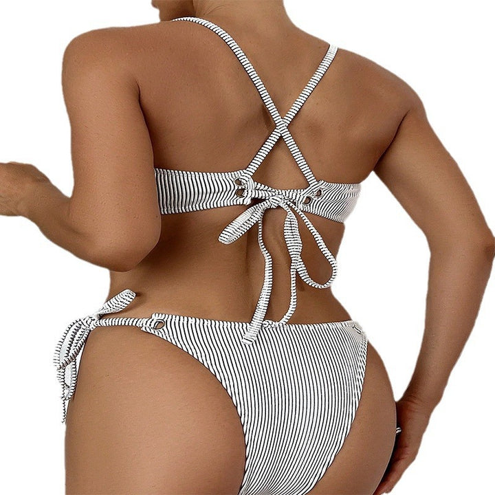 Women's bikini set with subtle striped pattern and adjustable straps StylebySassy