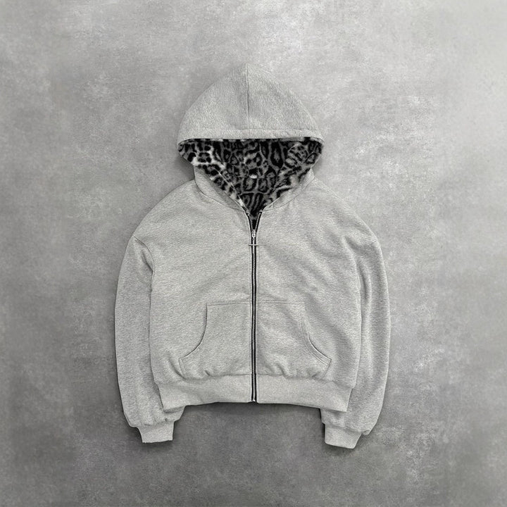 Women's short hooded jacket with faux fur lining, zipper and kangaroo pocket StylebySassy