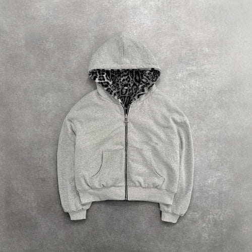 Women's short hooded jacket with faux fur lining, zipper and kangaroo pocket StylebySassy