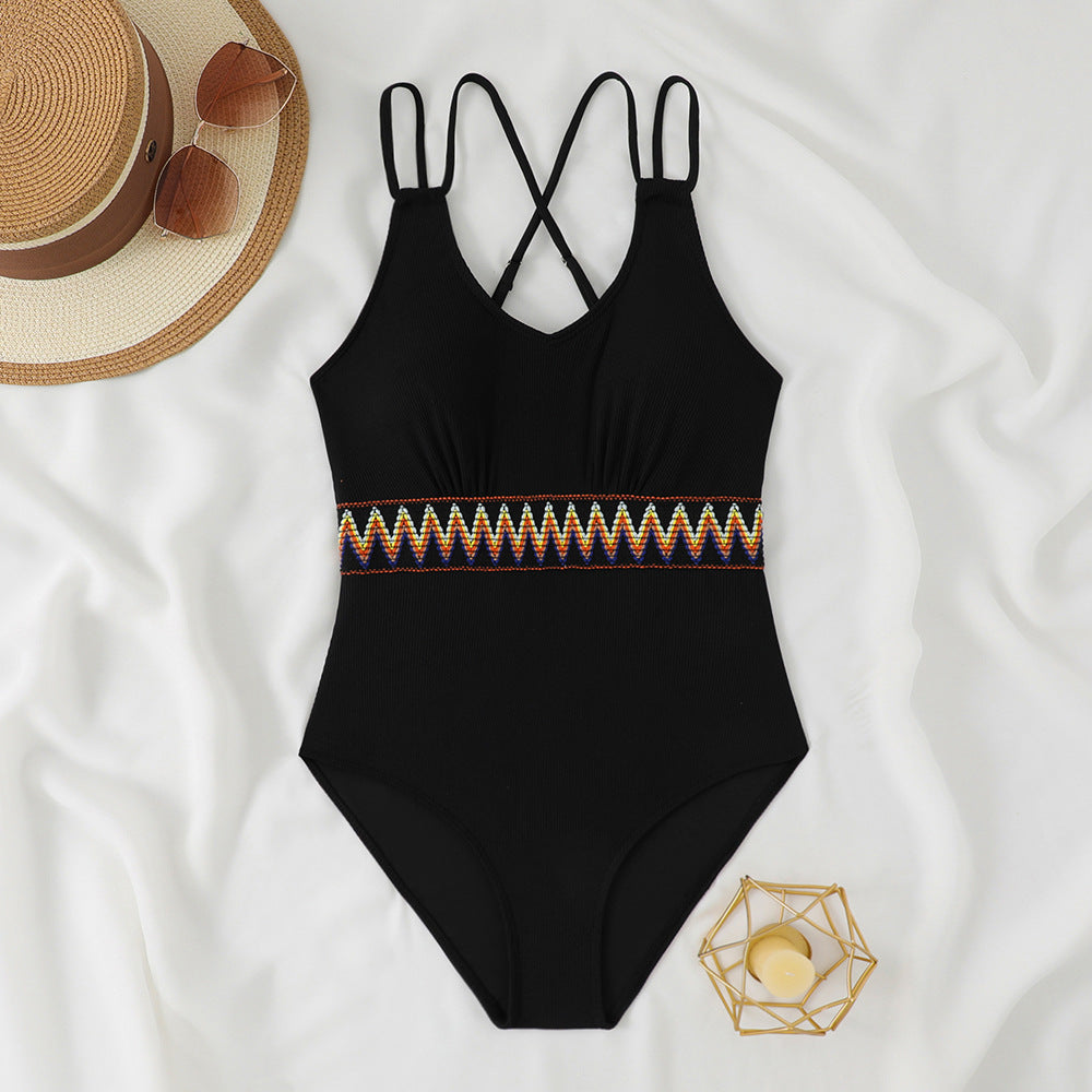 Women's One-Piece Swimsuit with Decorative Tribal Belt StylebySassy